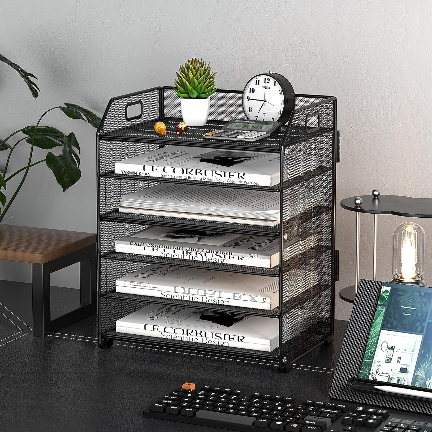 6 Tier Desk Organizer, Heavy-Duty Thick Metal Letter Tray Organizer, Large Capac