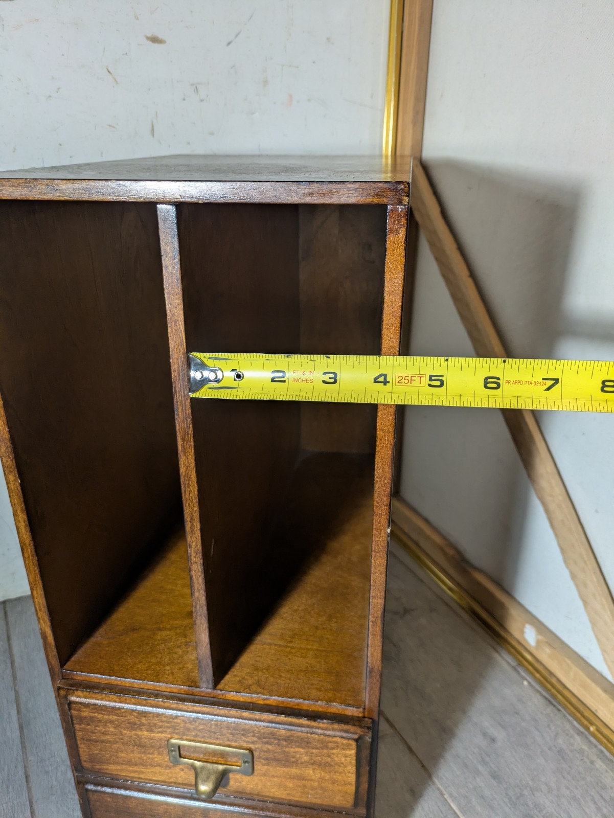 Vintage Wood Desktop Library Organizer Index Card Letter File Box Cabinet Drawer