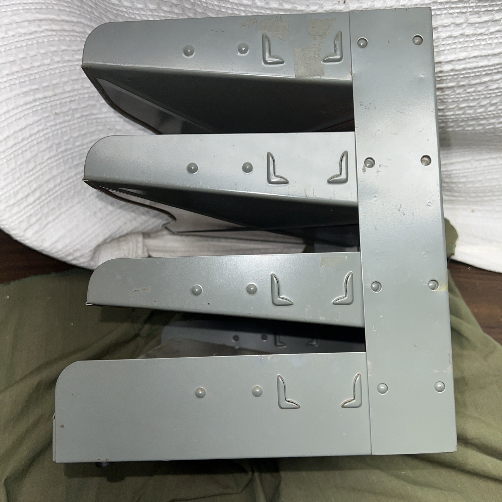 Vintage File Tray VERTIFLEX 4 Shelves Metal Industrial Office Desk Holder GRAY