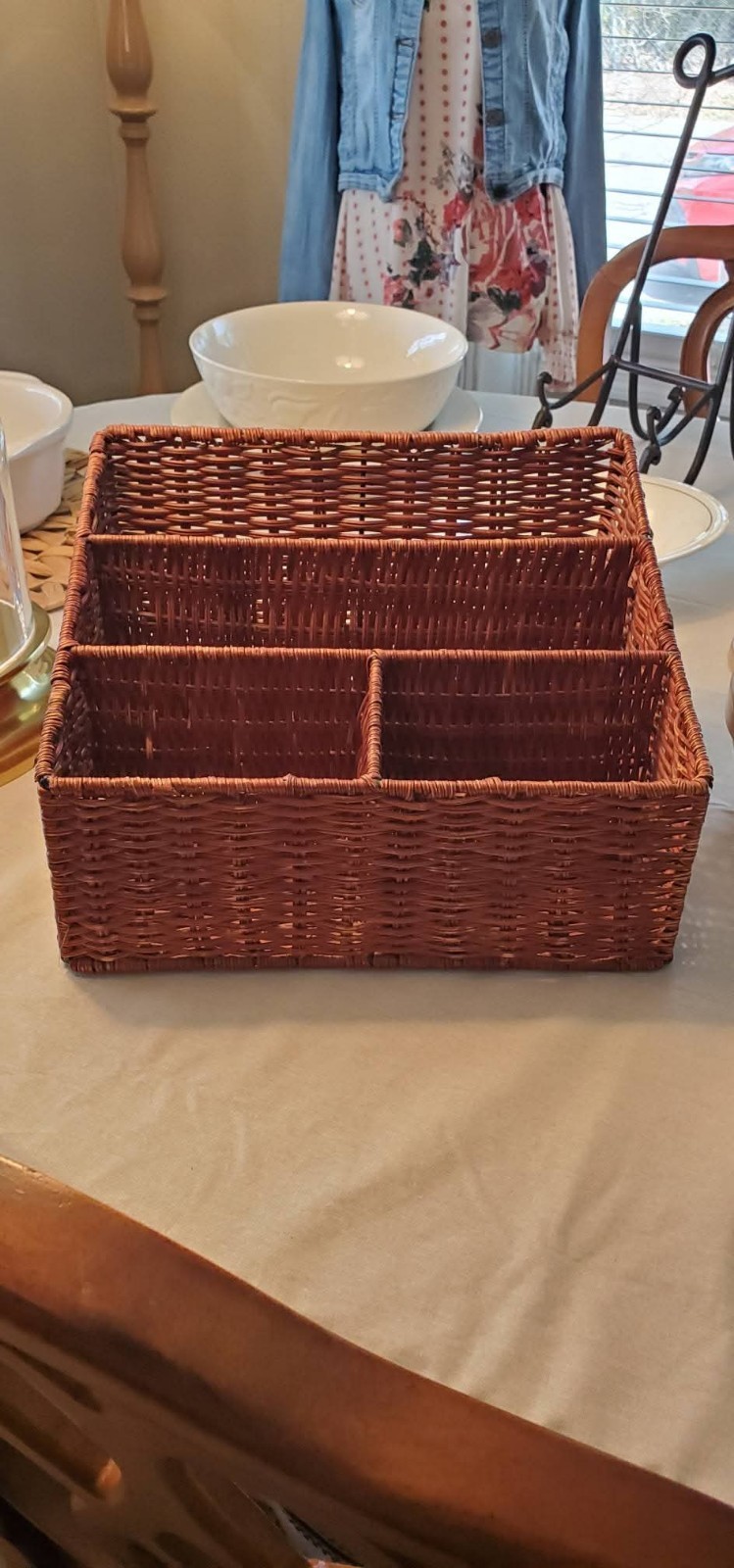 Vintage Wicker Rattan Desk Mail Organizer work Office Cottagecore Boho