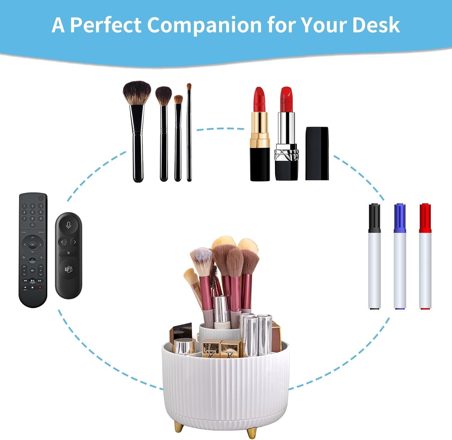 ABS Plastic Rotating Pen Holder – 5 Compartments for Office and Home