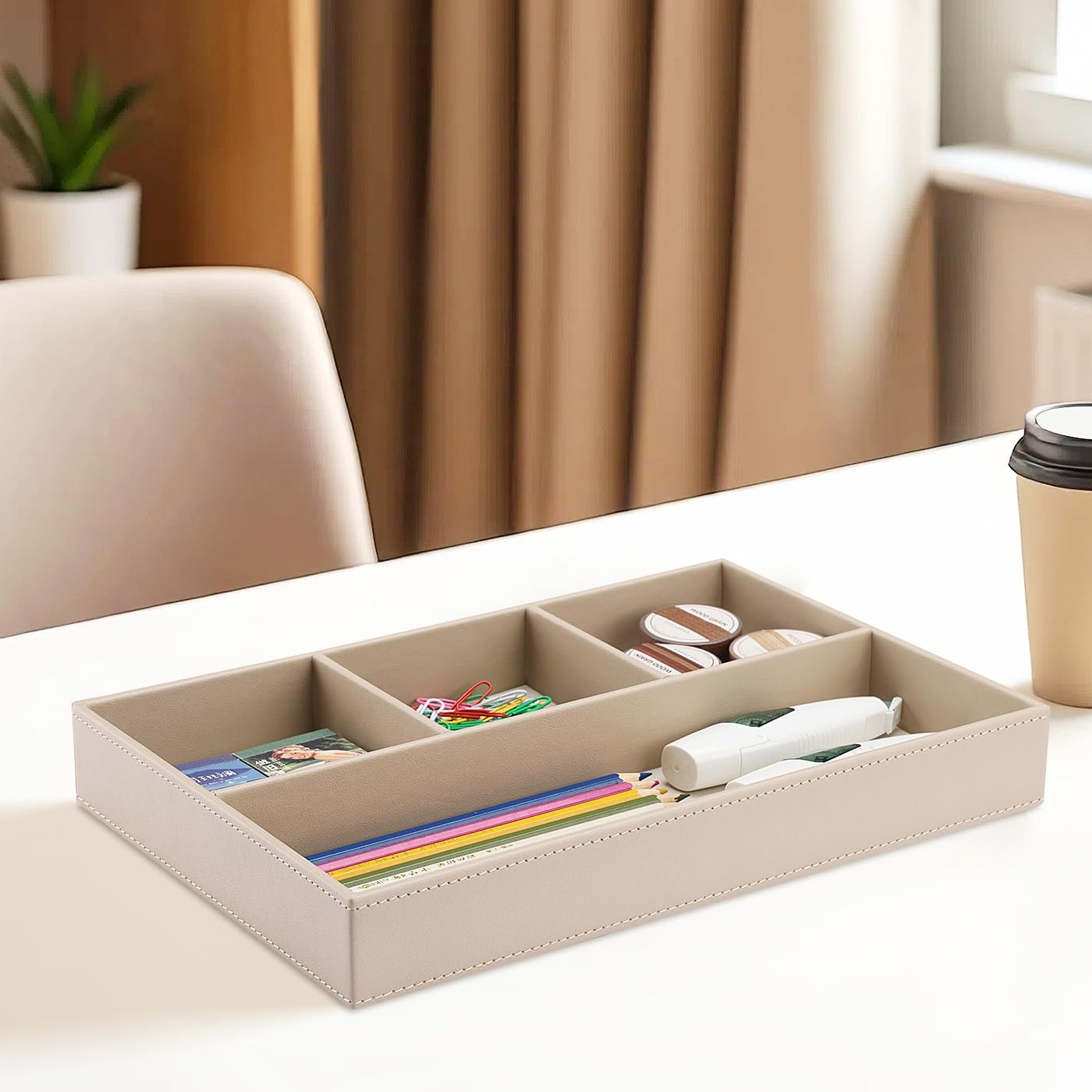 4-Slot Leather Drawer Tray Desk Stationery Sundries Organizer Storage Box Pen…