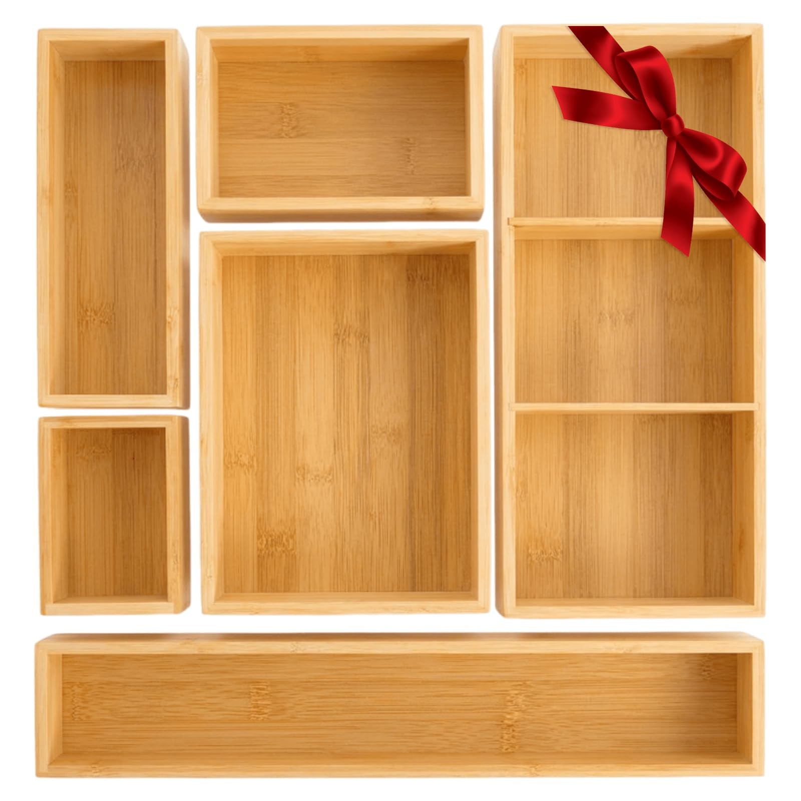 Youeon Set of 6 Bamboo Drawer Organizer Storage Box, Adjustable Natural
