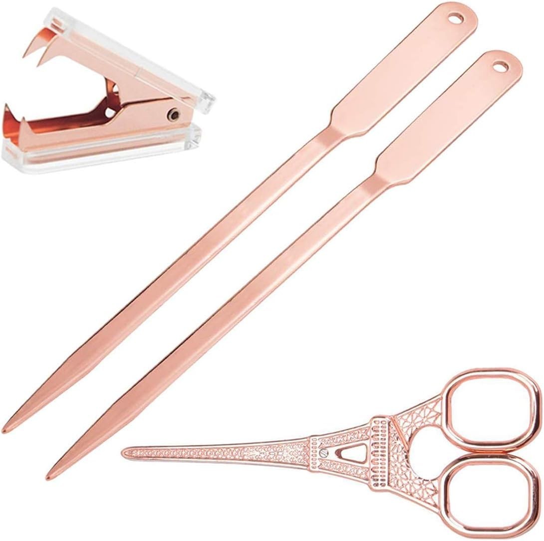 Rose Gold Desk Accessories Set Scissors Staple Remover Letter Openers Office
