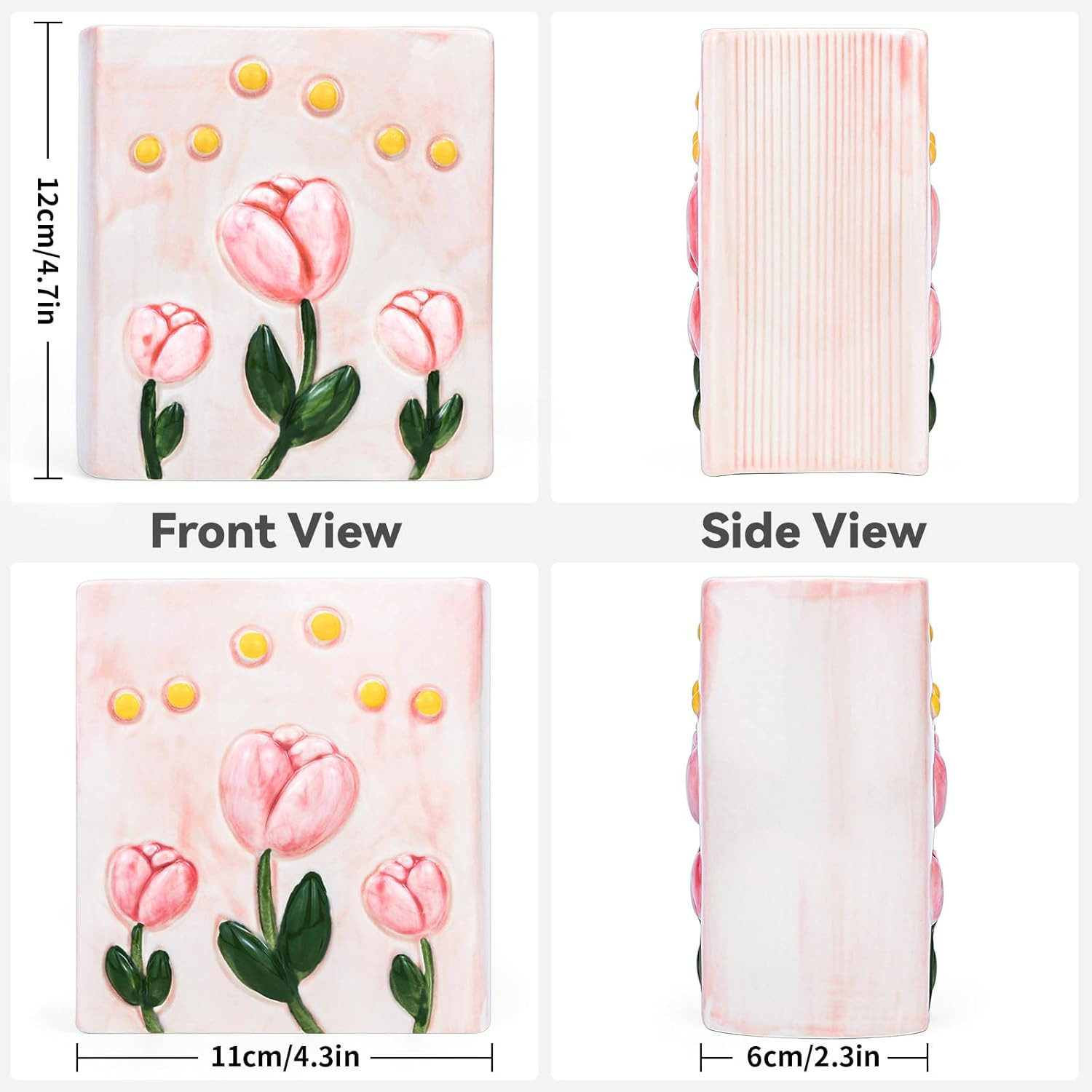 Book Vase Tulip Pencil Cup Pen Holder for Office Desk Decorative Books Pink Flow