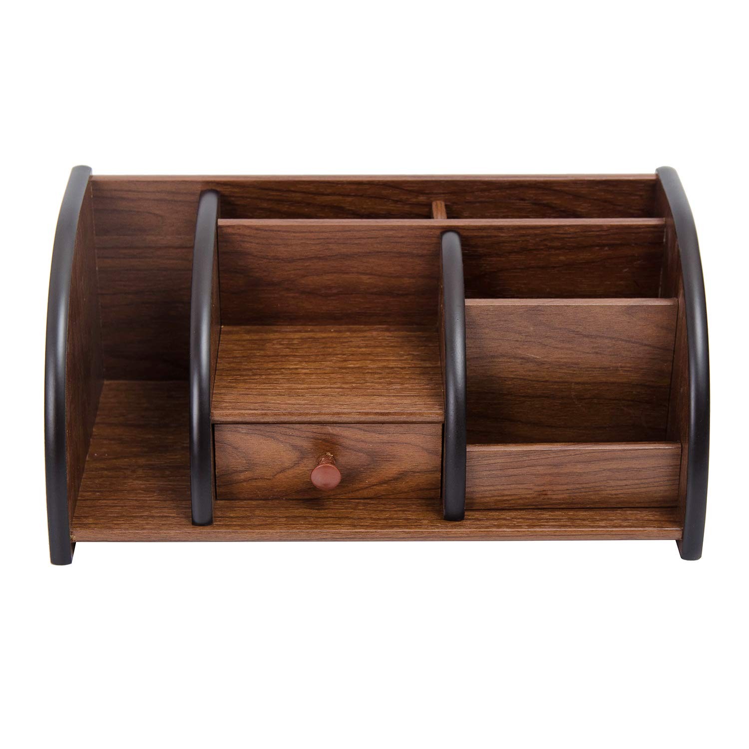 Liry Products Cherry Brown Wood Desktop Organizer Multiple Compartments Stepped