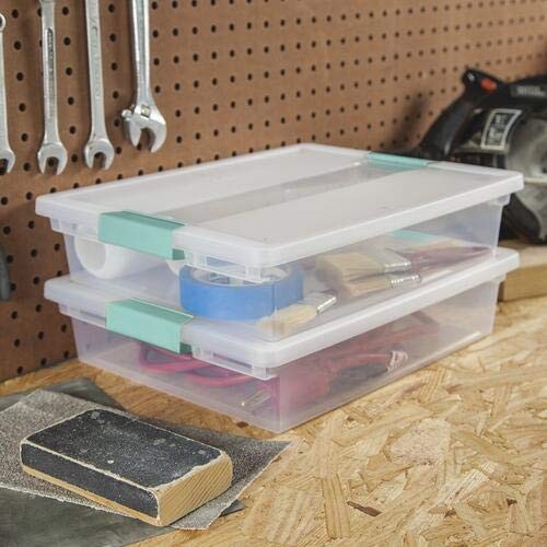 STERILITE 19638606 Large Clip Box, Clear with Blue 2 Pack, Large,