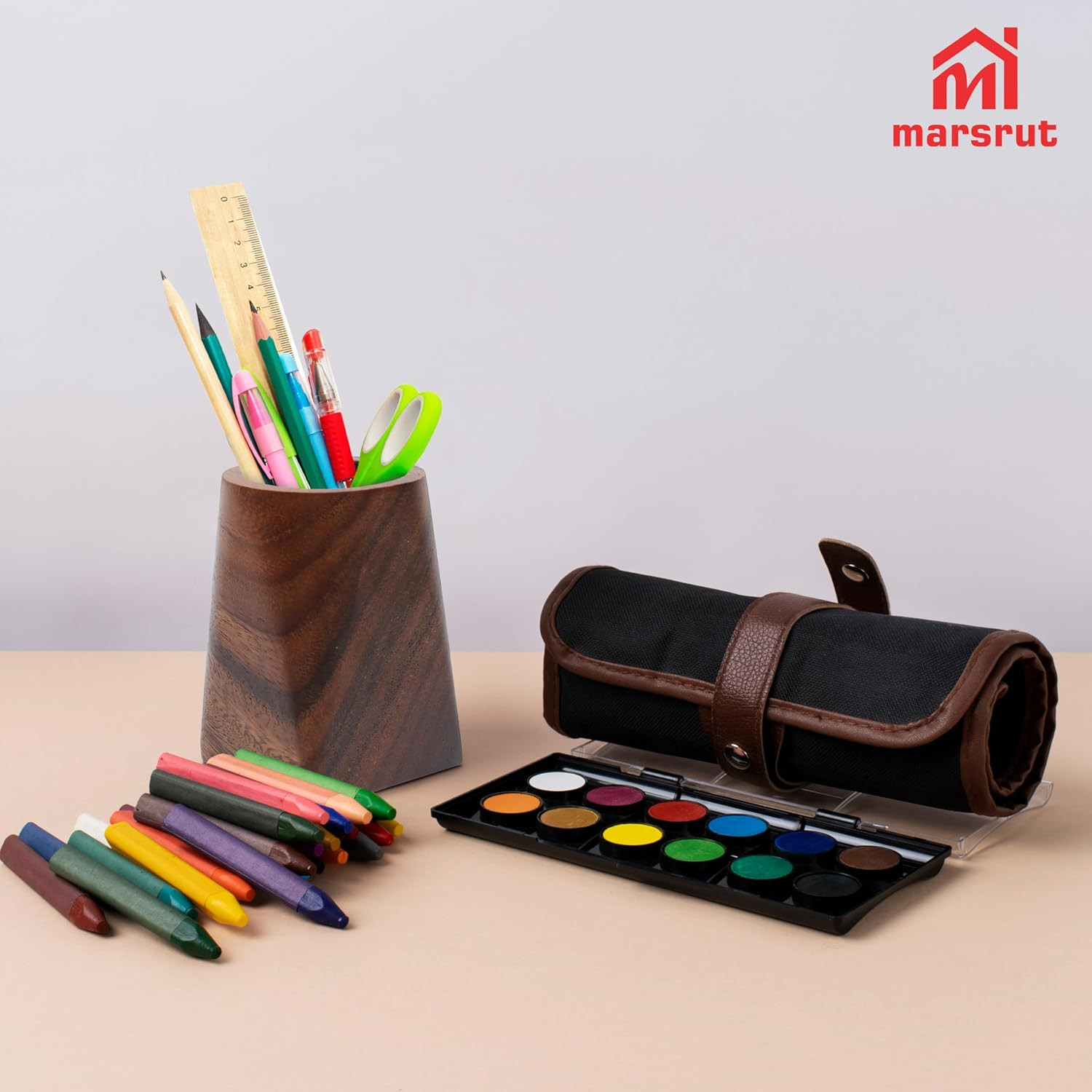 Wooden Pencil Holder Walnut Wood Pen Cup Desk Accessories 4 Inch Organizer Ca