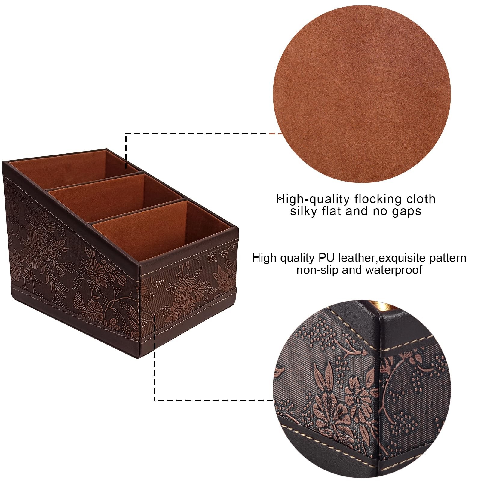 PU Leather TV Remote Control Holder with 3 Compartments,Nightstand Caddy Orga…