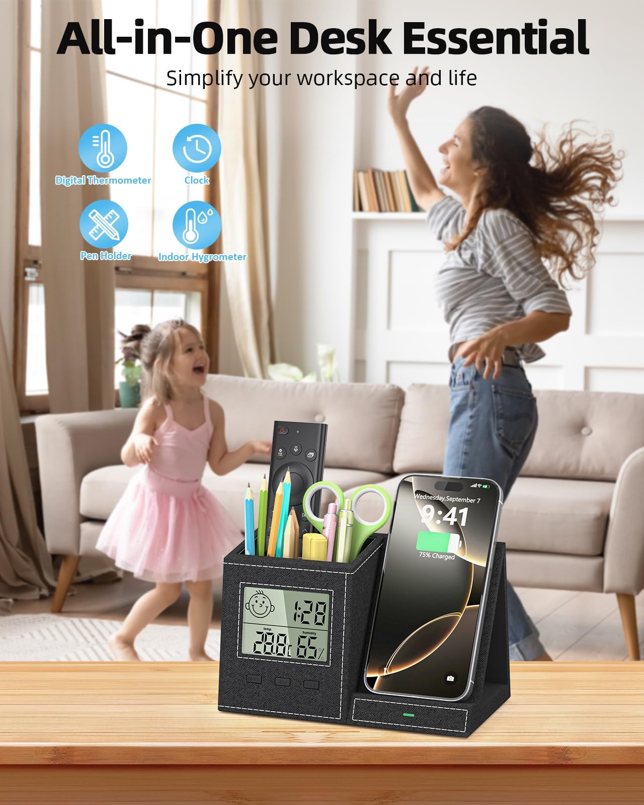 Multifunctional Pen Holder and Organizer for Desk with Wireless Charger, Digi…