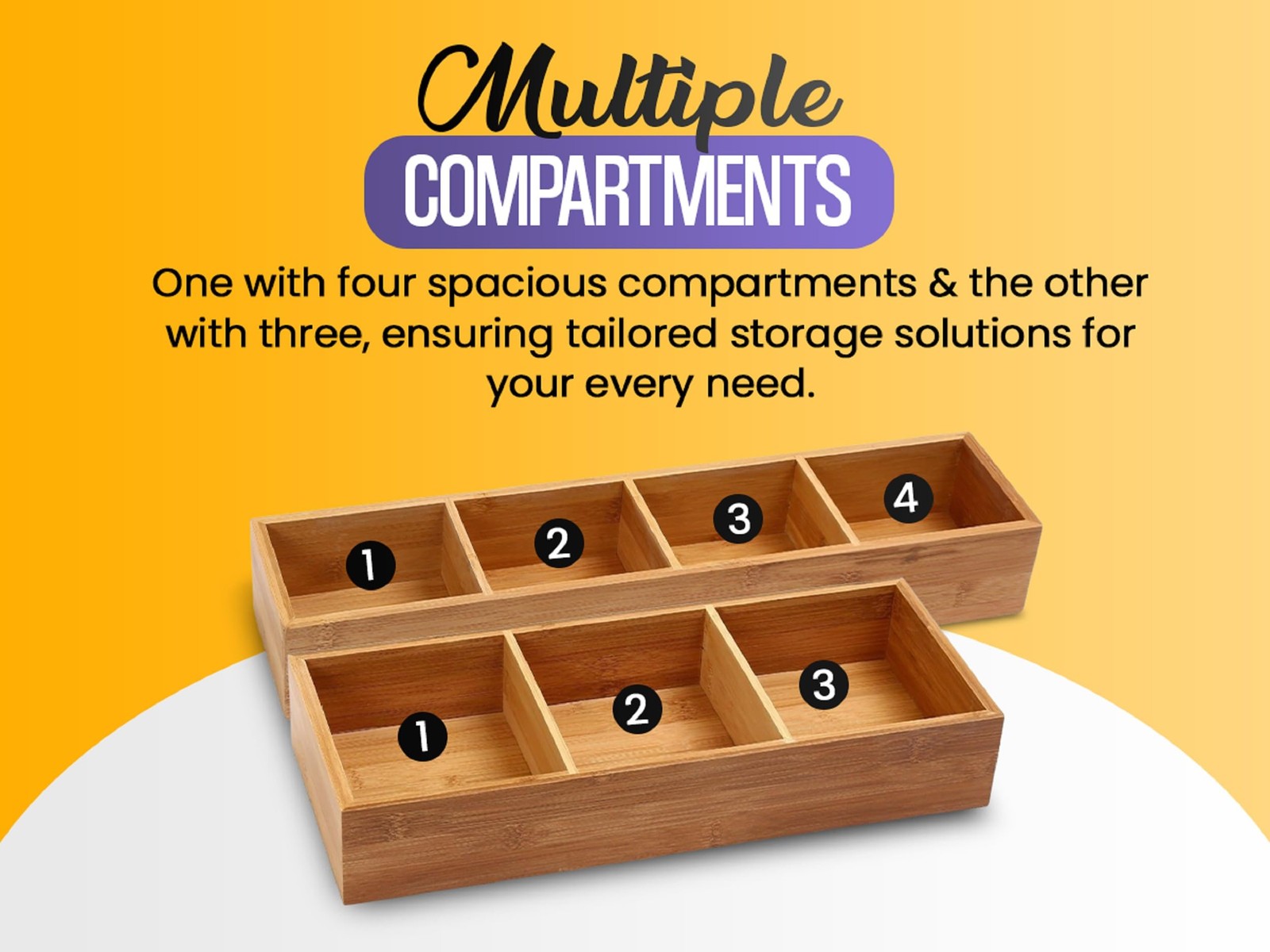 Ybm Home 3-Compartment Bamboo Drawer Organizer Multi-Use Storage For Junk