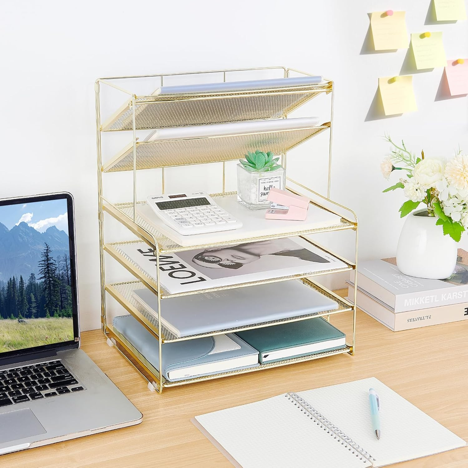 6 Tier Desk Organizer Letter Tray Desktop File Organizer Gold