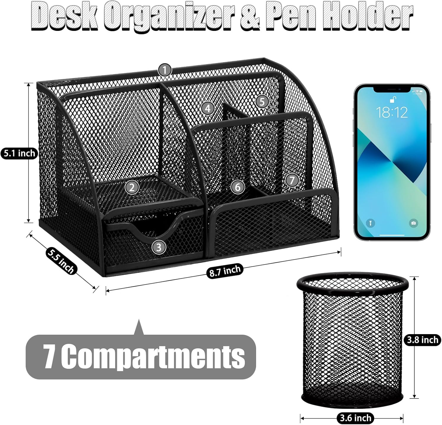 13-In-1 Office Desk Organizer Set with Stapler and Tape Dispenser, Pen Holder, S