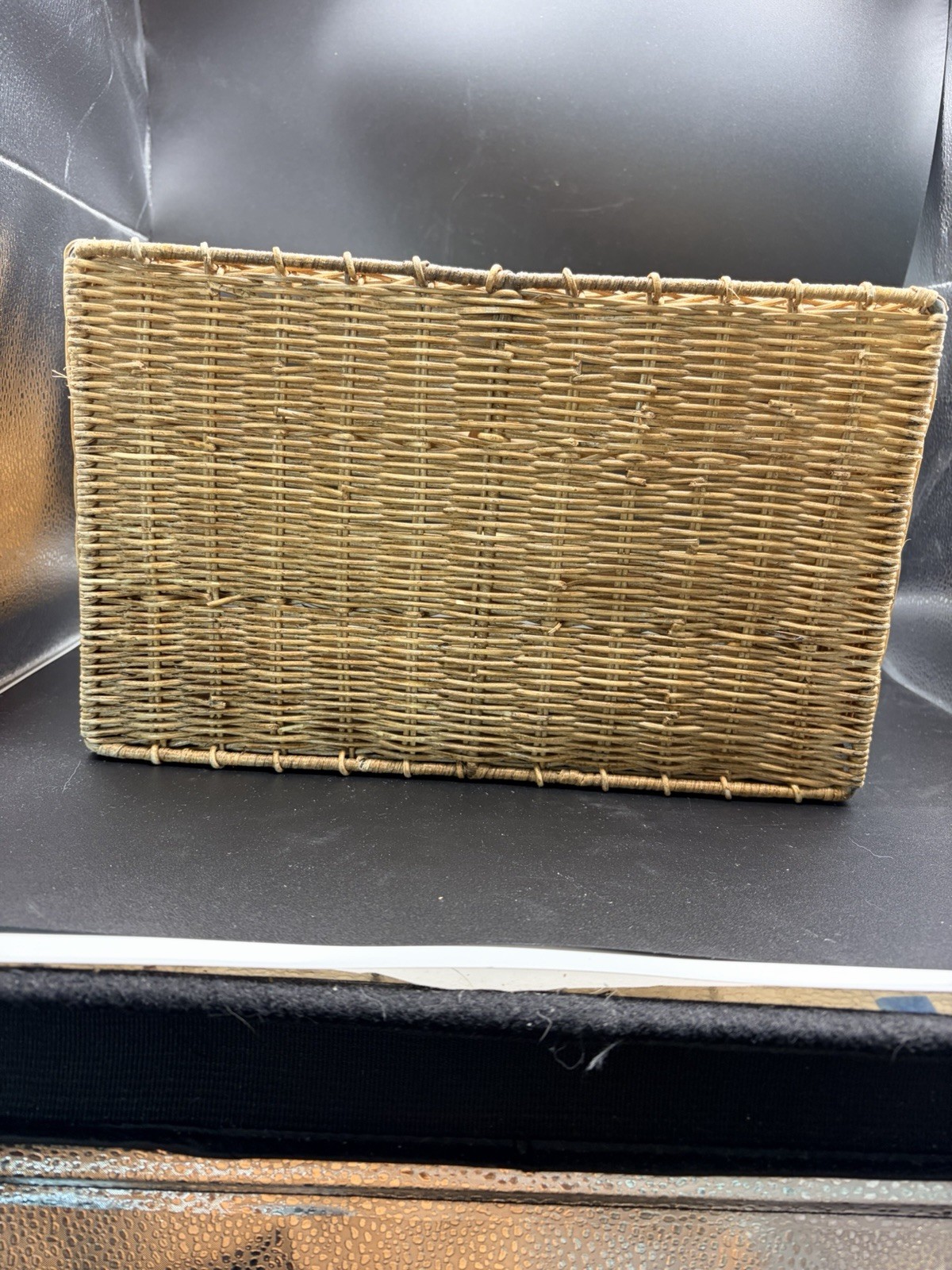 Vintage Wicker Rattan Desk Mail Organizer work Office Cottagecore Boho