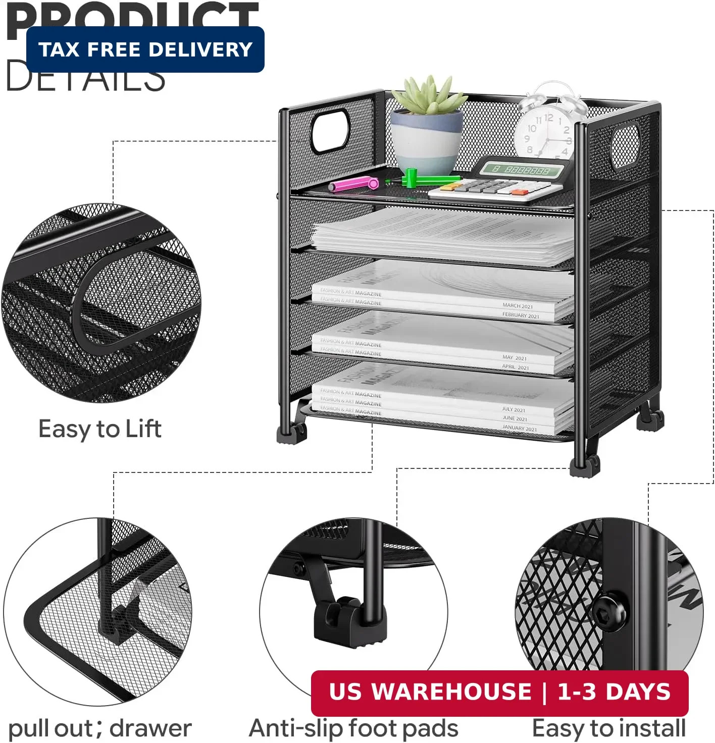 Simple Trending 5-Tier Paper Organizer for Desk- Letter Tray & File Holder with