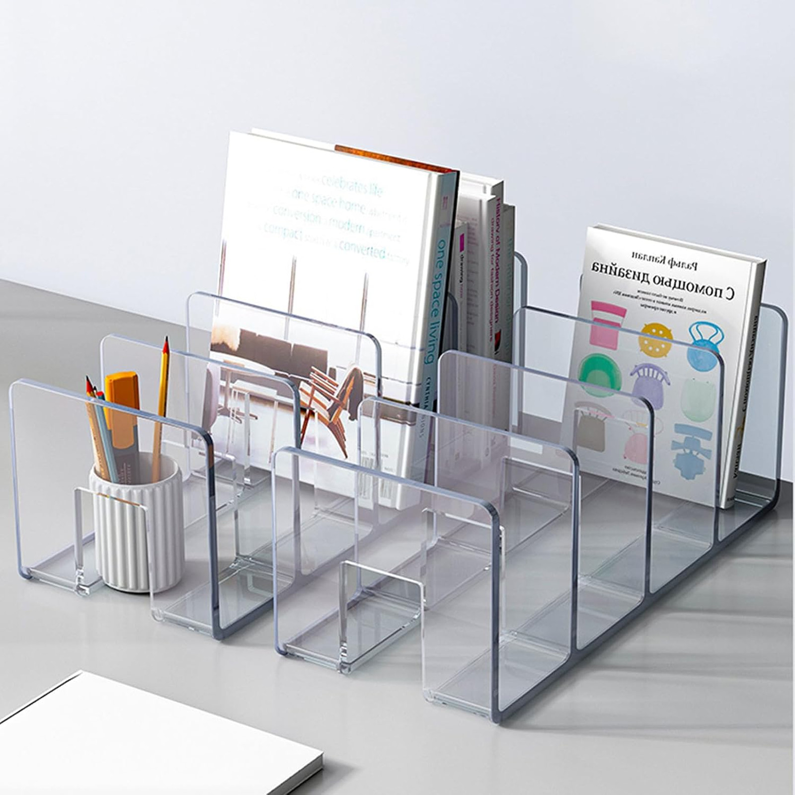 Acrylic File Organizer for Desk, Document Mail Storage, 4 Compartments, Black