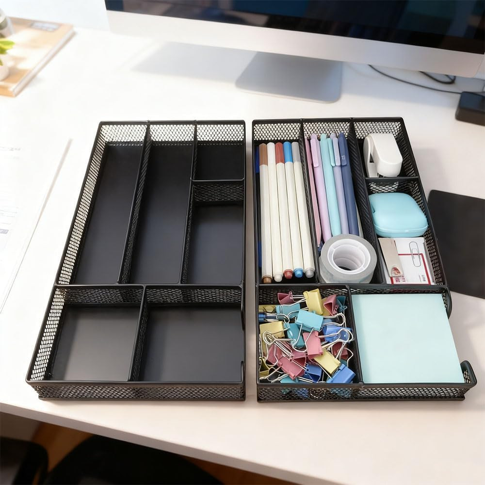 2-Pack Metal Mesh Desk Drawer Organizer for Office Supplies and Makeup