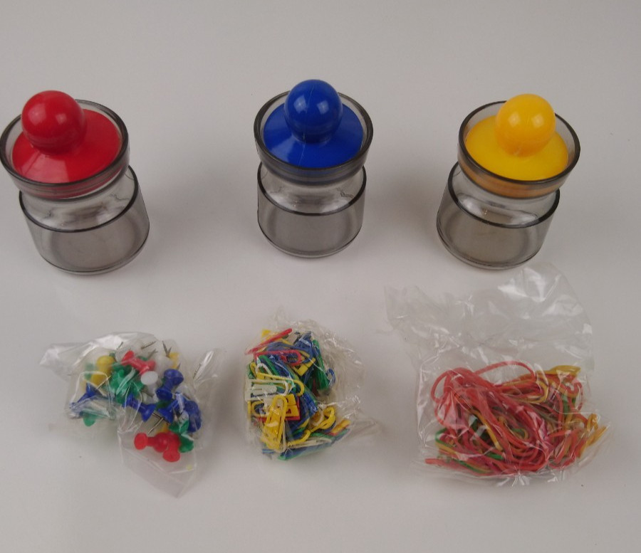 VTG 1970’s Space Age Jars With Office Supplies Acrylic Red Yellow Blue