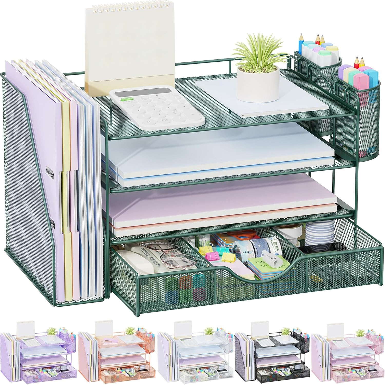 Gianotter 4-Tier Desk Organizer with Drawers, File Holders, Letter Trays and Pen