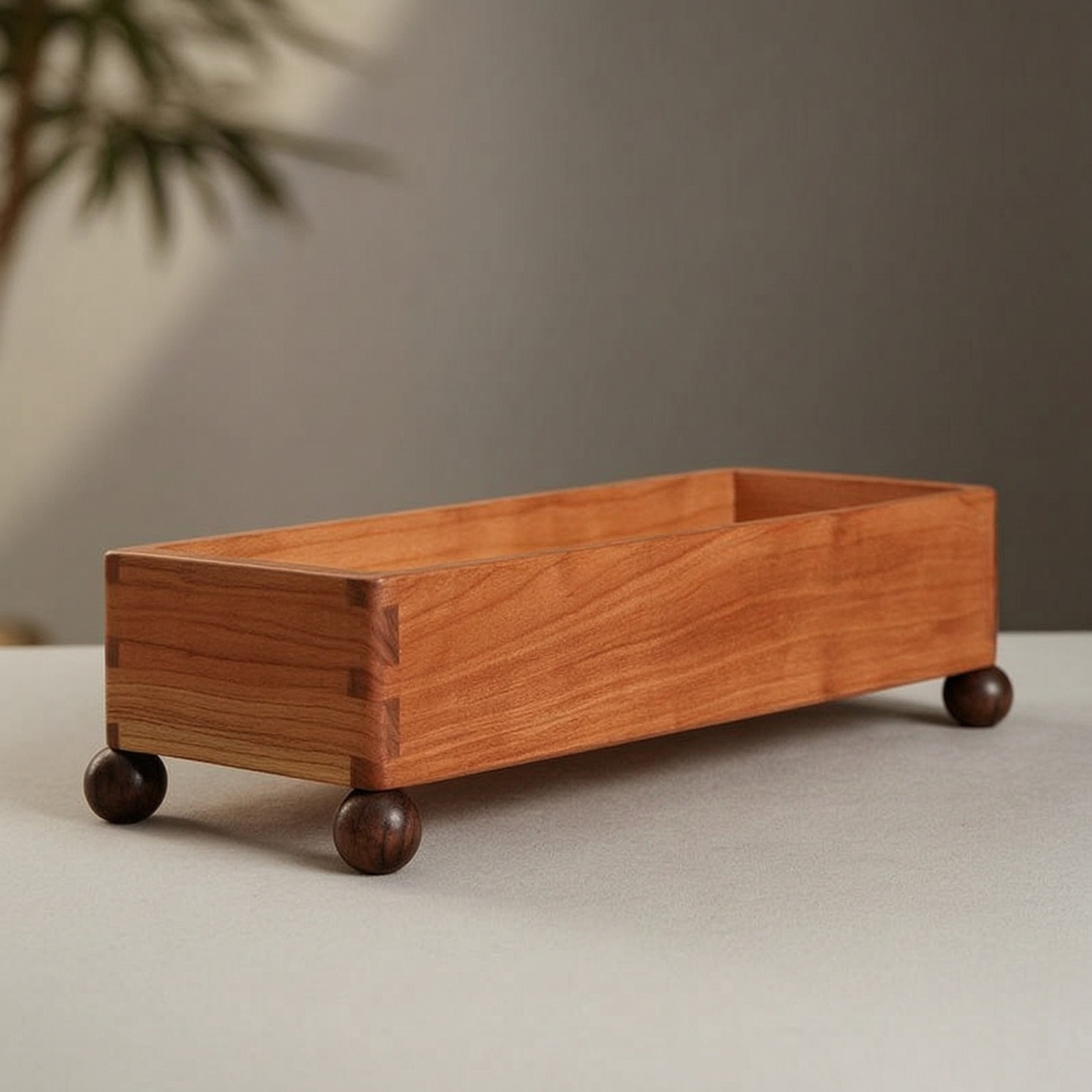 Wooden Tray with Feet Rectangular Wood Storage Tray Elevated for Coffee Table