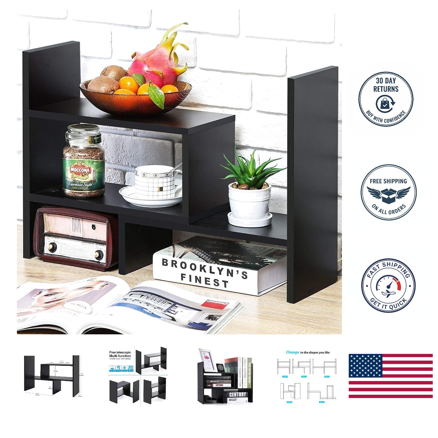 Sleek Adjustable Desktop Organizer – Perfect for Books, Office Supplies & Decor