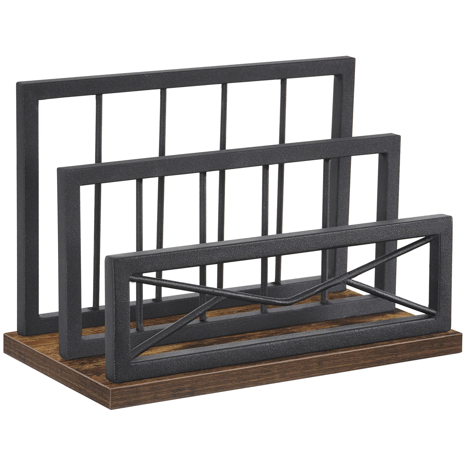 Desktop Mail Organizer 2Slot Matte Black Metal Sorter File Holder Rustic