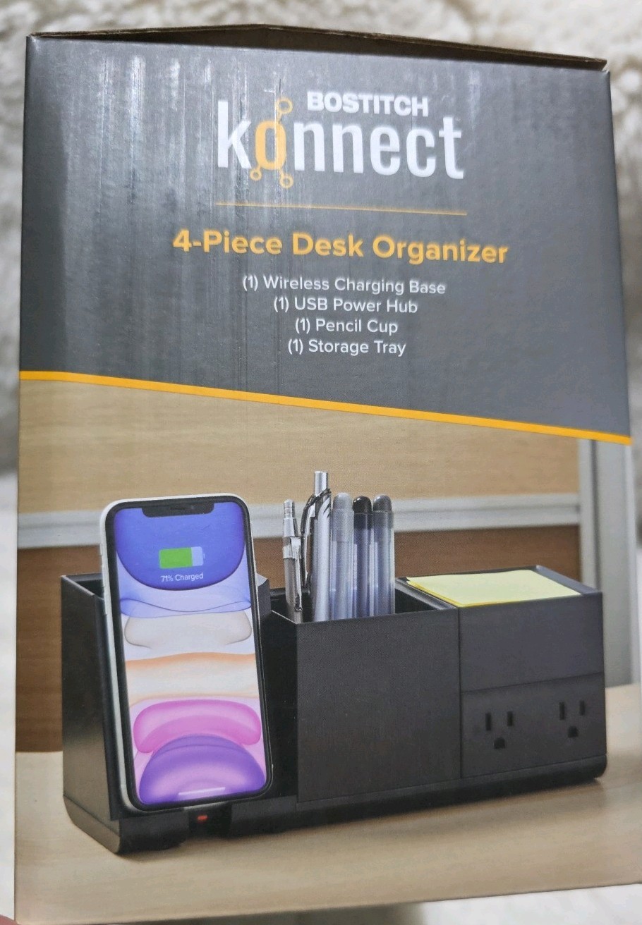 Bostitch Konnect 4 Piece Wireless Charging Desk Organizer Kit New