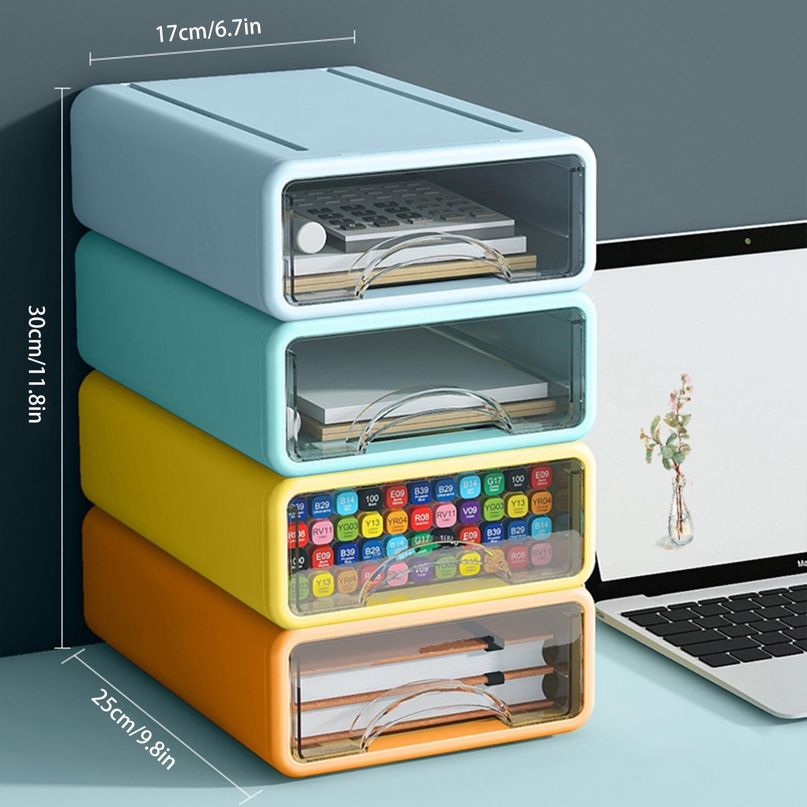 Desk Organizer with Drawers, Stackable Storage Drawers with Compartments Desk…