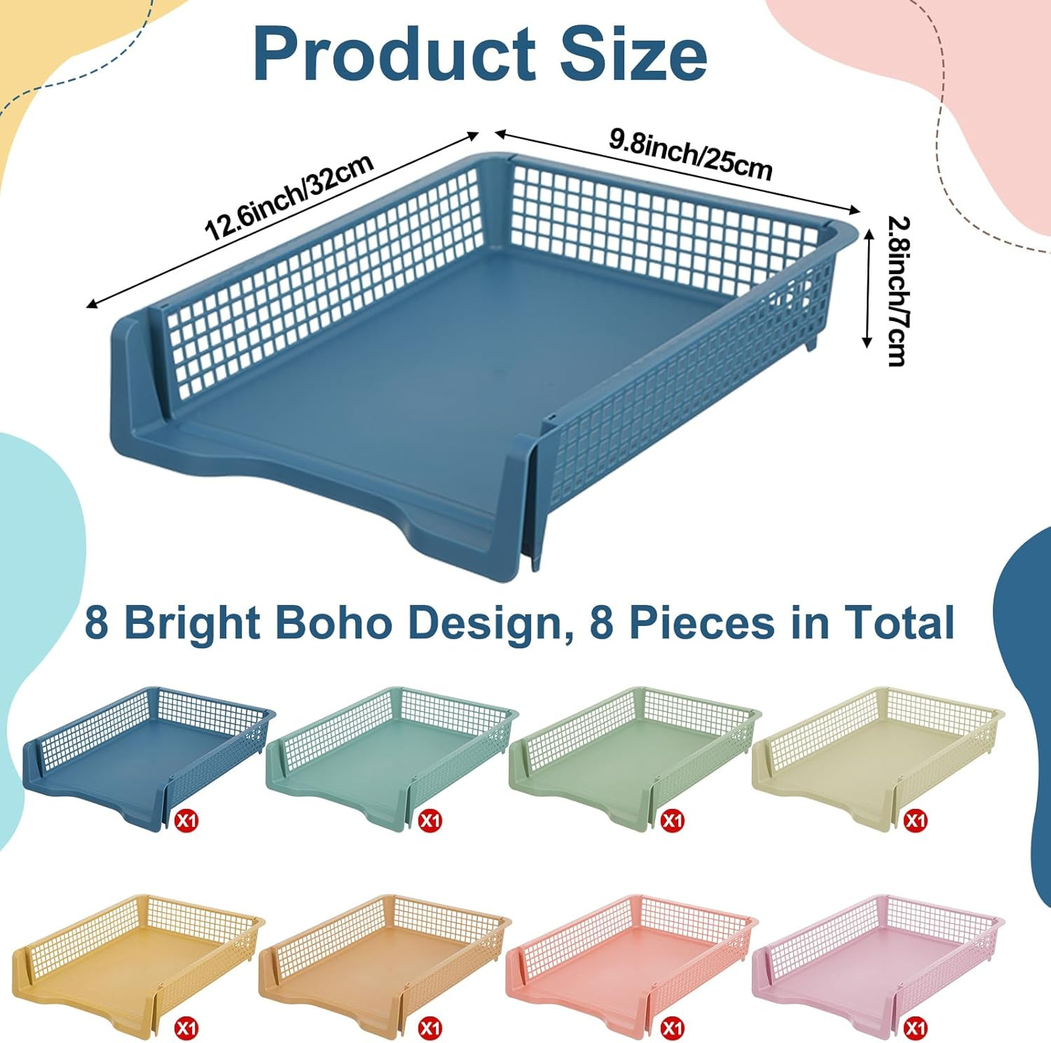 8 Pack Boho Plastic Turn in Paper Trays for Classroom Storage Bin Basket Organiz