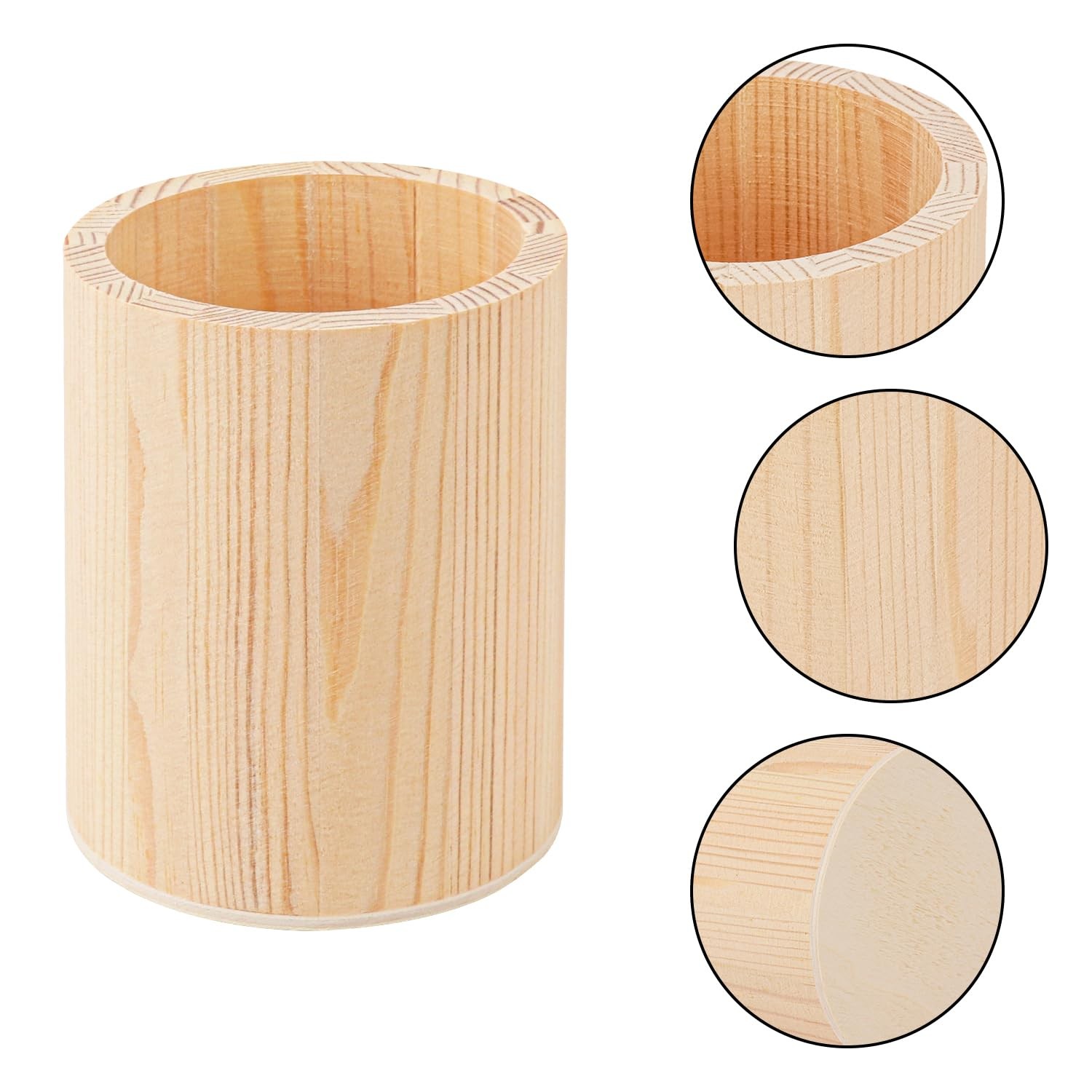 18 Pack Round Unfinished Wooden Pencil Holder, 3 x 3 x 4 Inch Wood Pencil Cup…