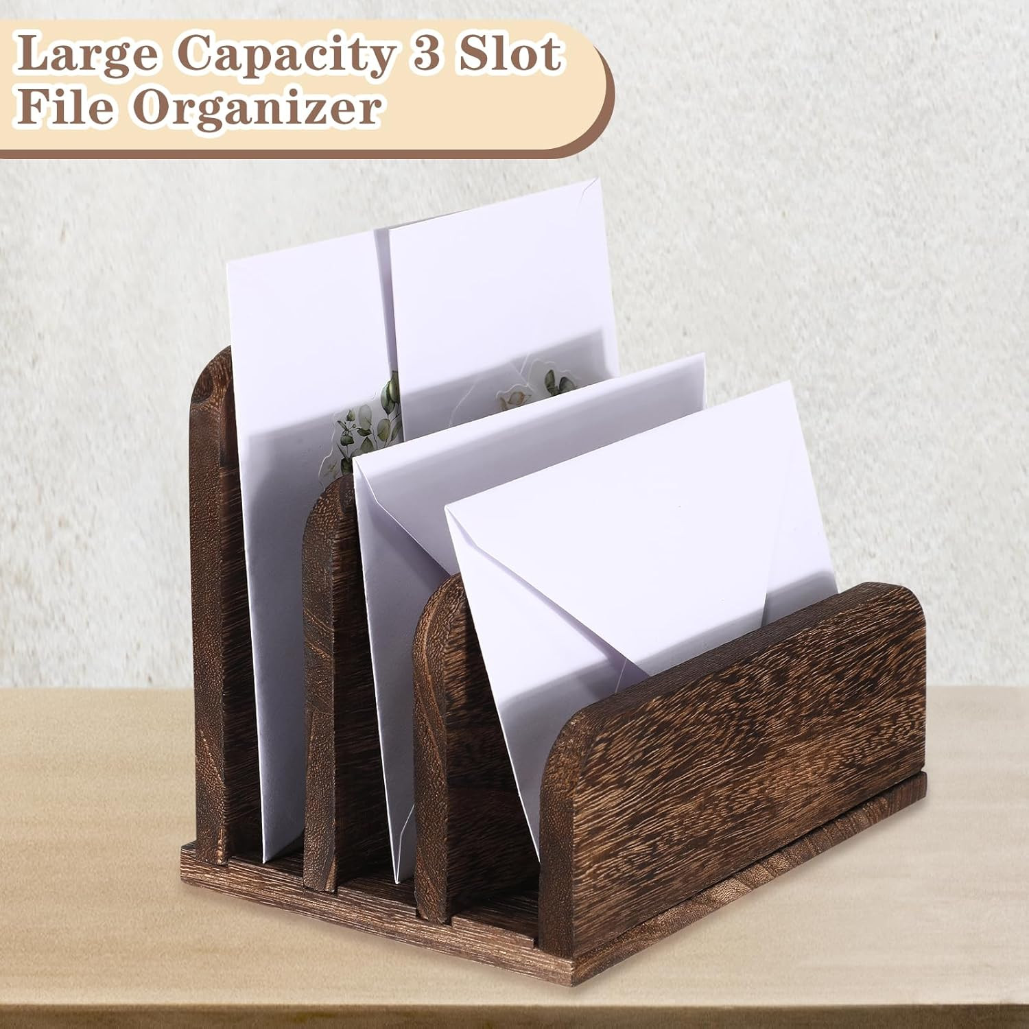 Wooden Mail Organizer 3 Slots Mail Holder for Desk Wood File Paper Letter Holder
