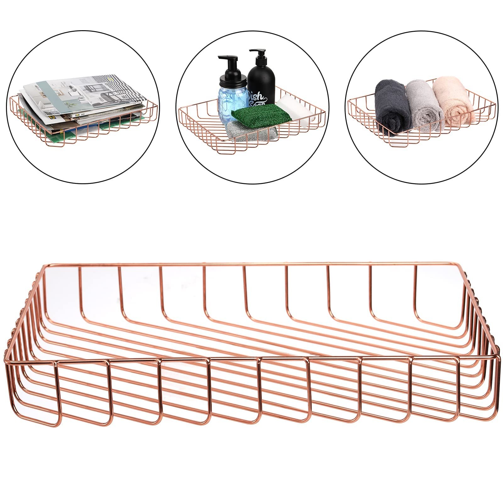 3 PCS Rose Gold Wire Desk Paper Letter File Tray Magazine Storage Organizer