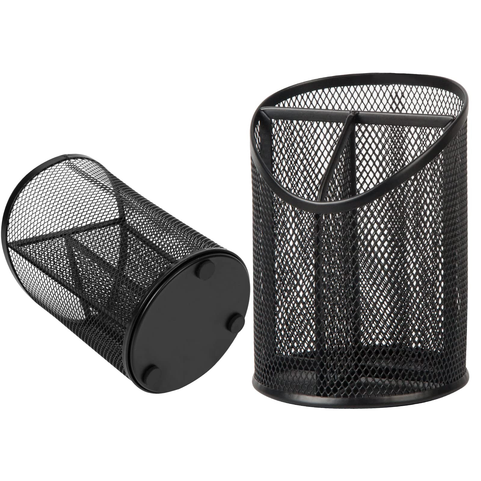 2 Pack Pen Holder Mesh Round Pencil Holder Desktop Organizer 3 Compartments, …