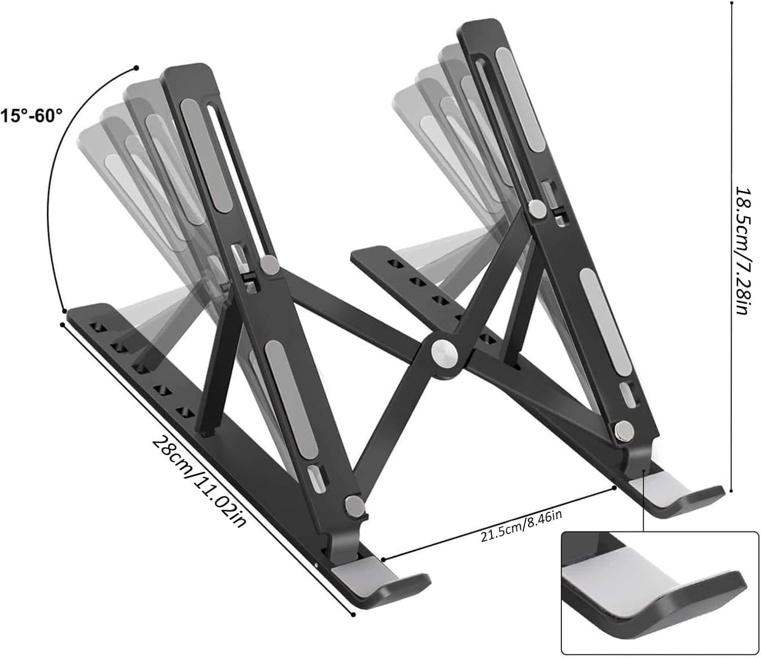 Osswe Premium Portable Aluminum Laptop Stand for Desk, 7 Black And Silver