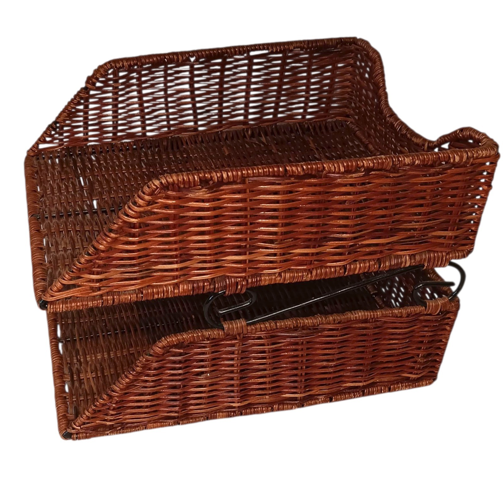 VTG Wicker Rattan 2-Tier Desk File Tray Mail/Letter Office Organizer Boho Style