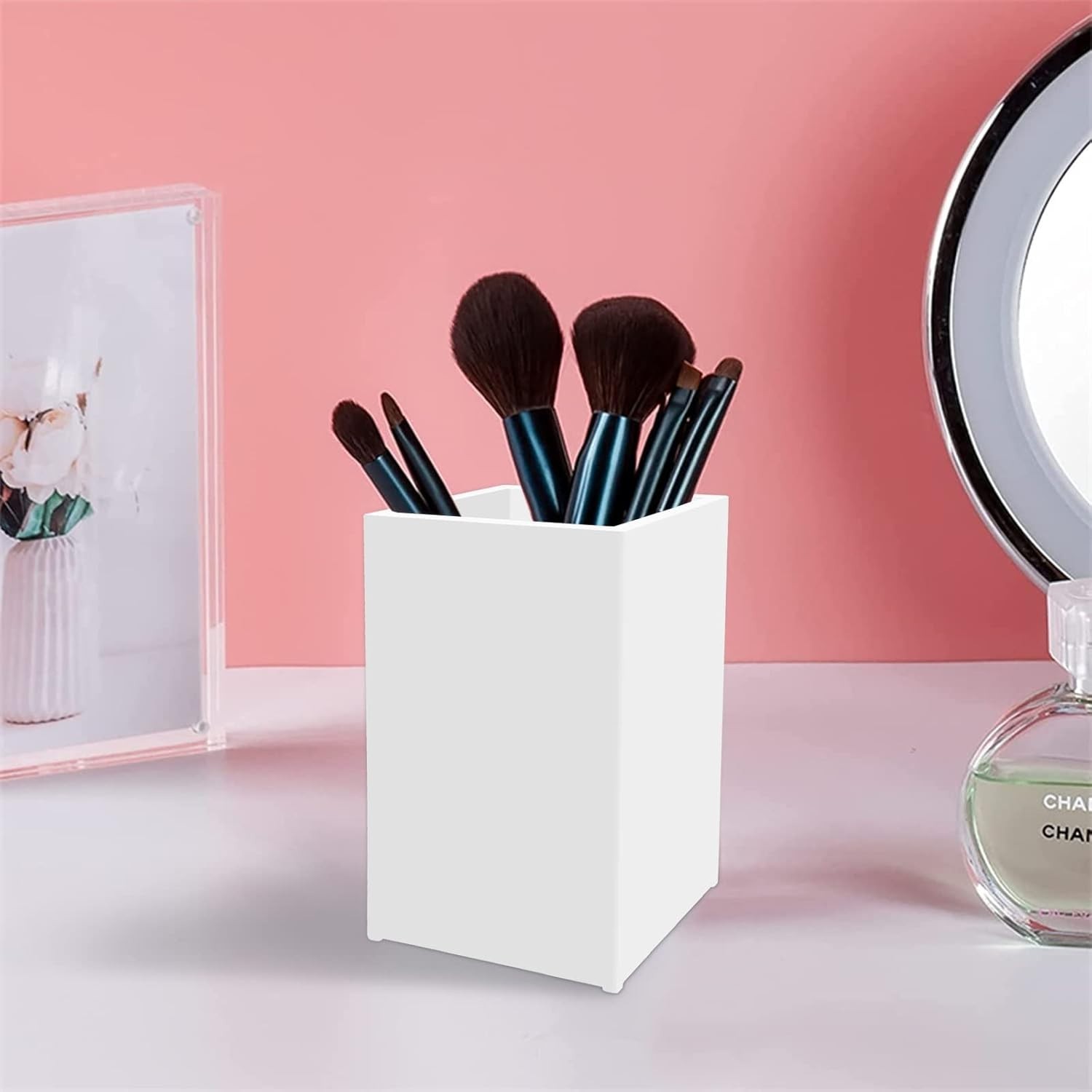 White Acrylic Pencil Pen Holder Cup 2 Pack,Desk Accessories Holder,Makeup Bru…
