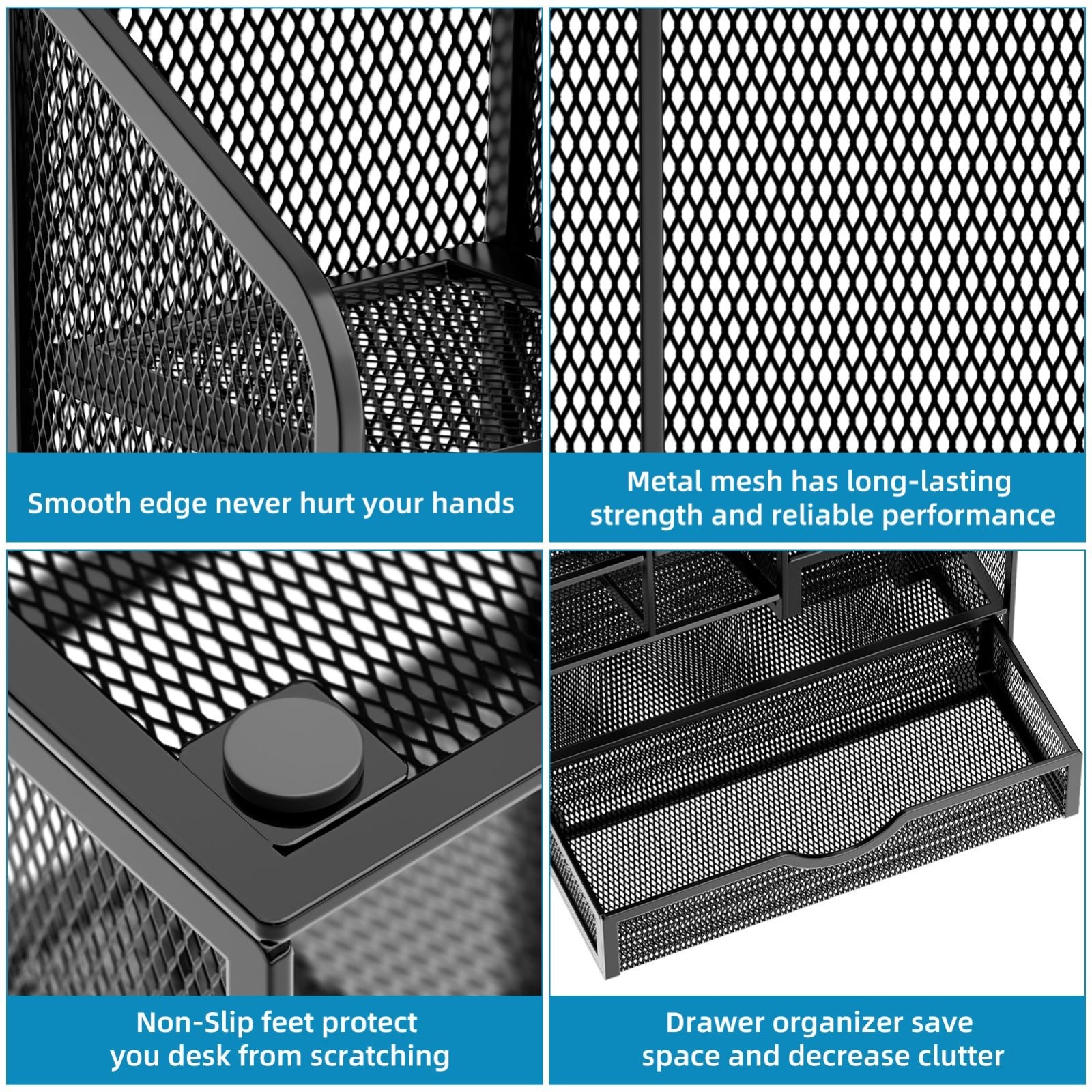 Multi-Functional Mesh Pen Holder with Drawer – Desk Organizer for Office & Art S