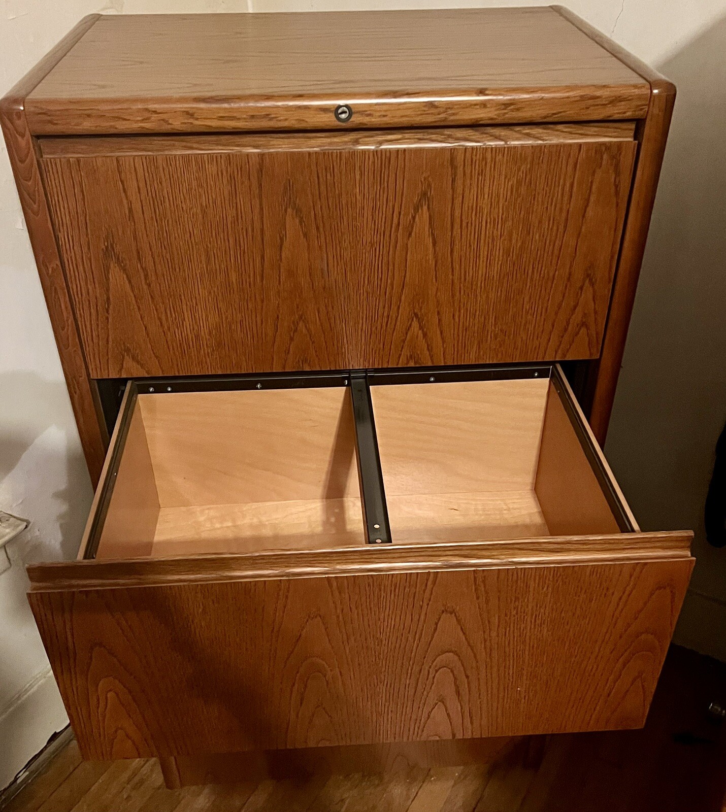 Matching three piece Oak Steelcase locking office set