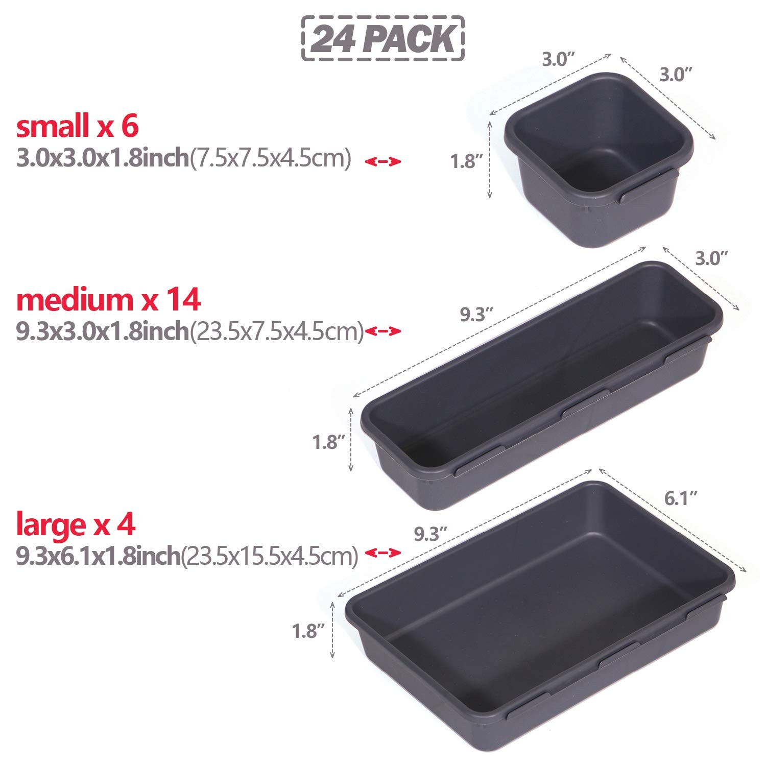 Set of 24 Interlocking Desk Drawer Organizer Tray Dividers Plastic Black