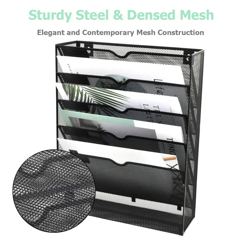EASEPRES Desk File Organizer Mesh 6-Tier, Hanging Wall 6 Tier Upgrade, Black