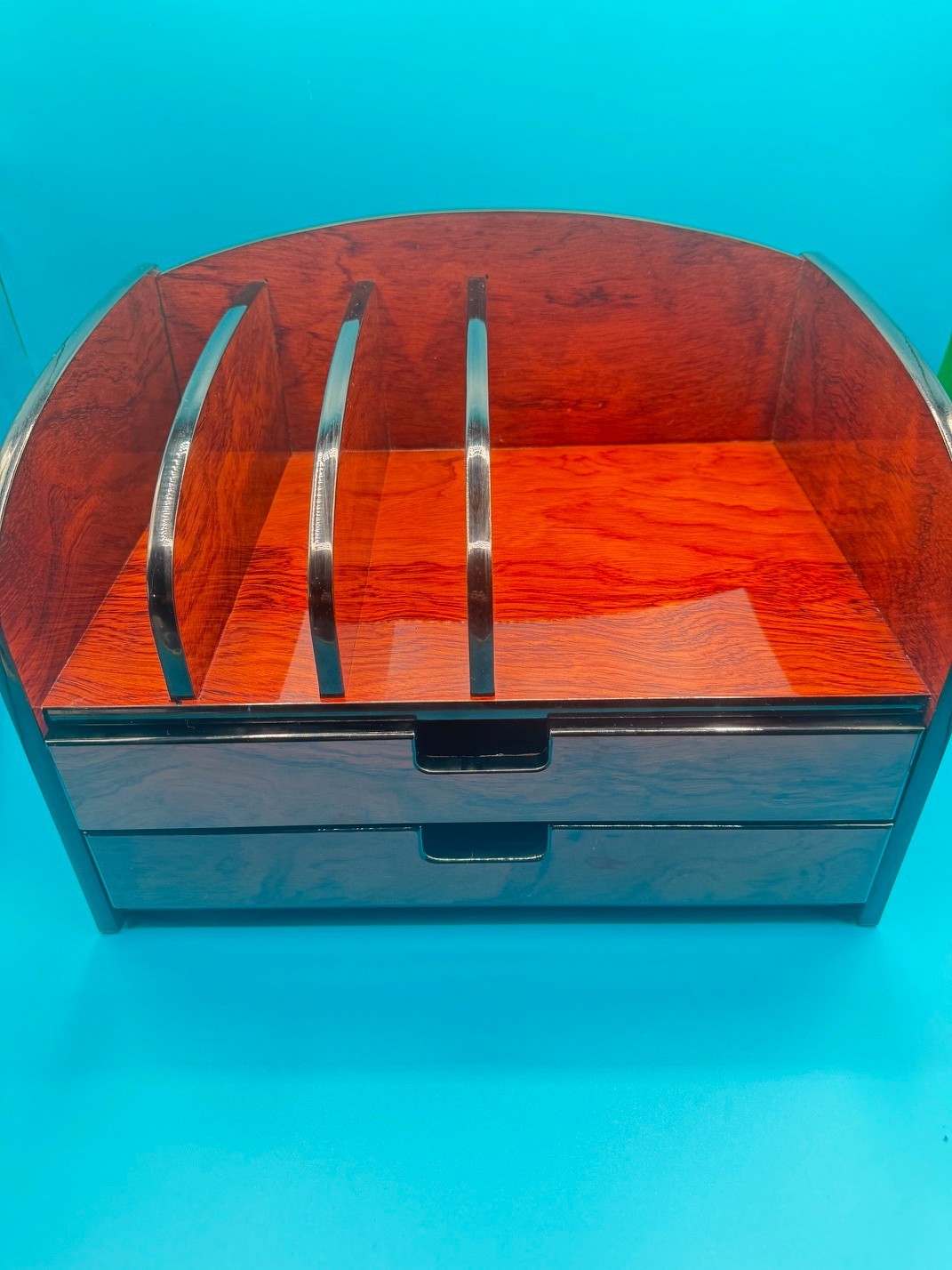 Vintage Burlwood Executive Table Top Organizer
