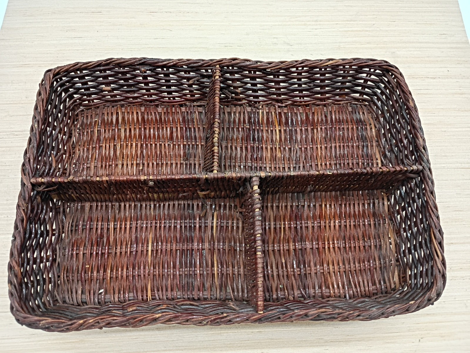 Wicker Organizer ~ 4 Slots Basket ~ Vintage & Rare