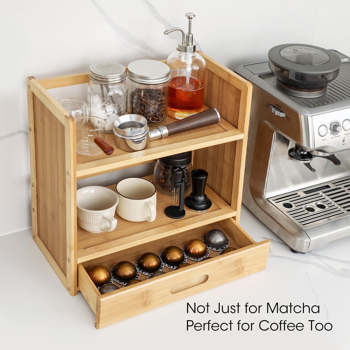 AIEVE Matcha Station Organizer, 15.7 inches x 7.9 x 15.3 inches, Brown