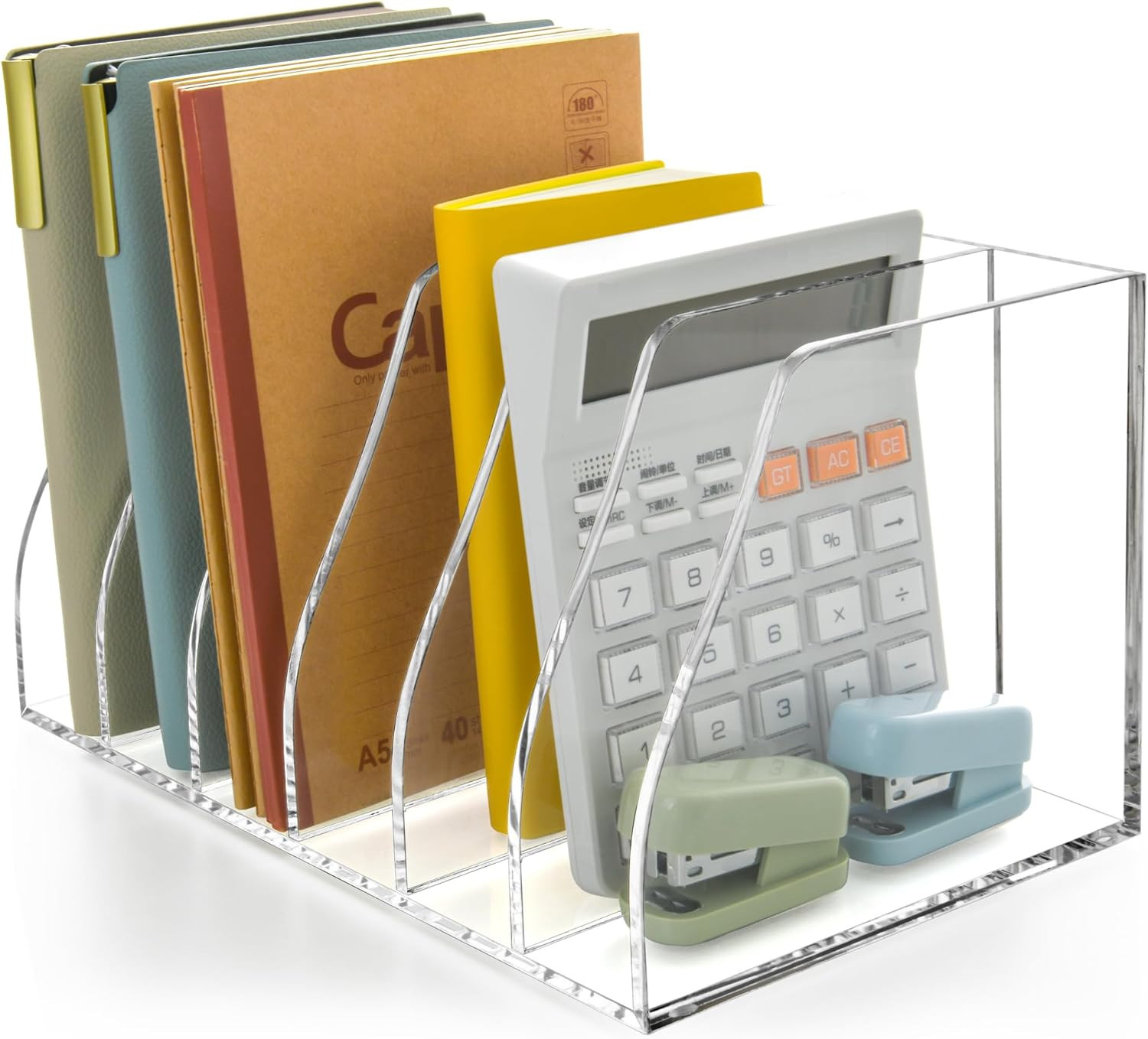 Acrylic Magazine File Holder, 6 Vertical Compartments Desk Document Sorter Organ