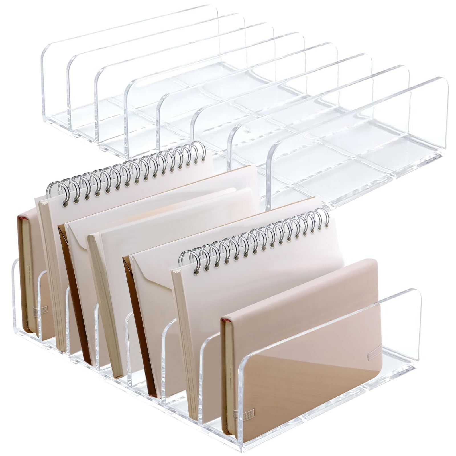 2 PCS Acrylic Mail Organizer 7 Compartments 7x5x1.57 Inch Clear CD Envelope