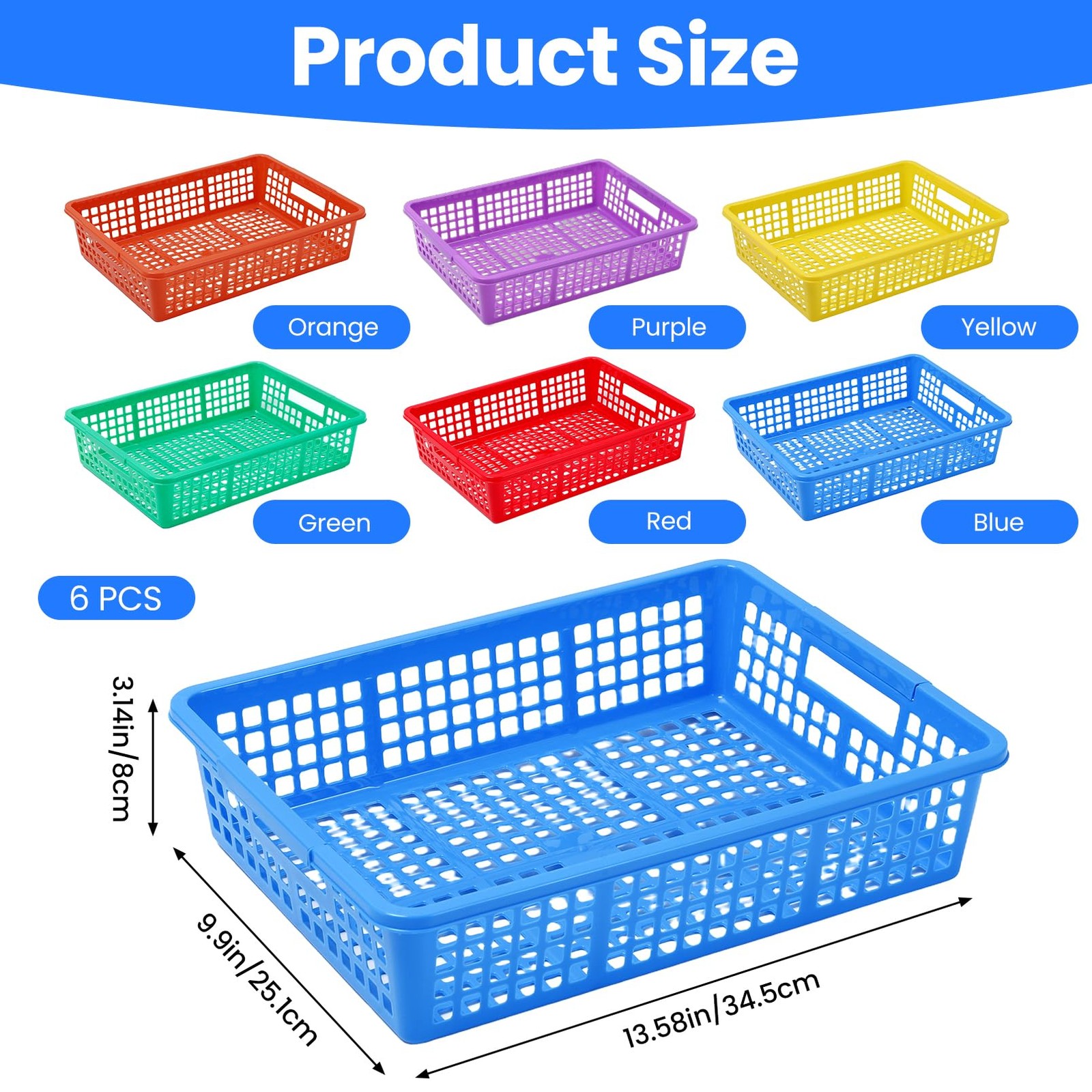 Colorful Plastic Classroom Turn In Paper Tray Storage Basket 13.58×9.9×3.14