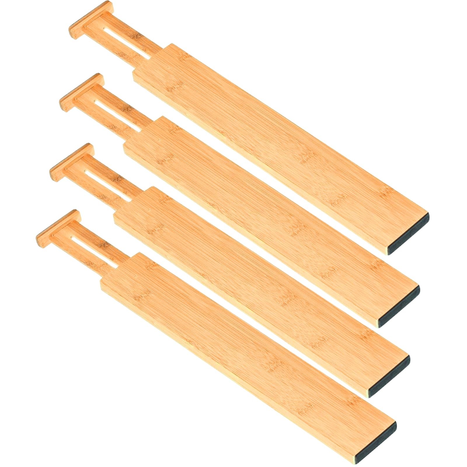 BVLJOY Bamboo Drawer Dividers Set of 4, Adjustable 17″-22″, bamboo