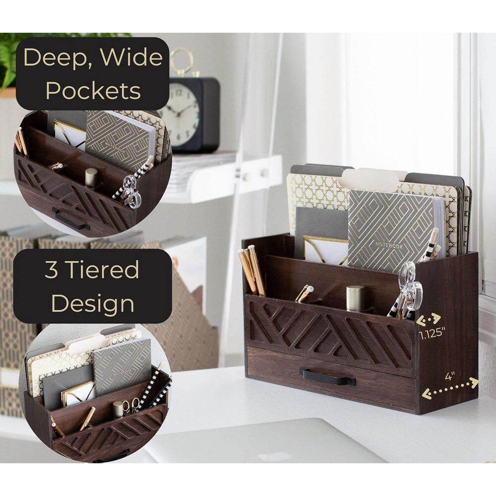 Brown 11.8 In. X 7.5 In. Wood Desk Organizers,Tabletop Organizer with Drawers