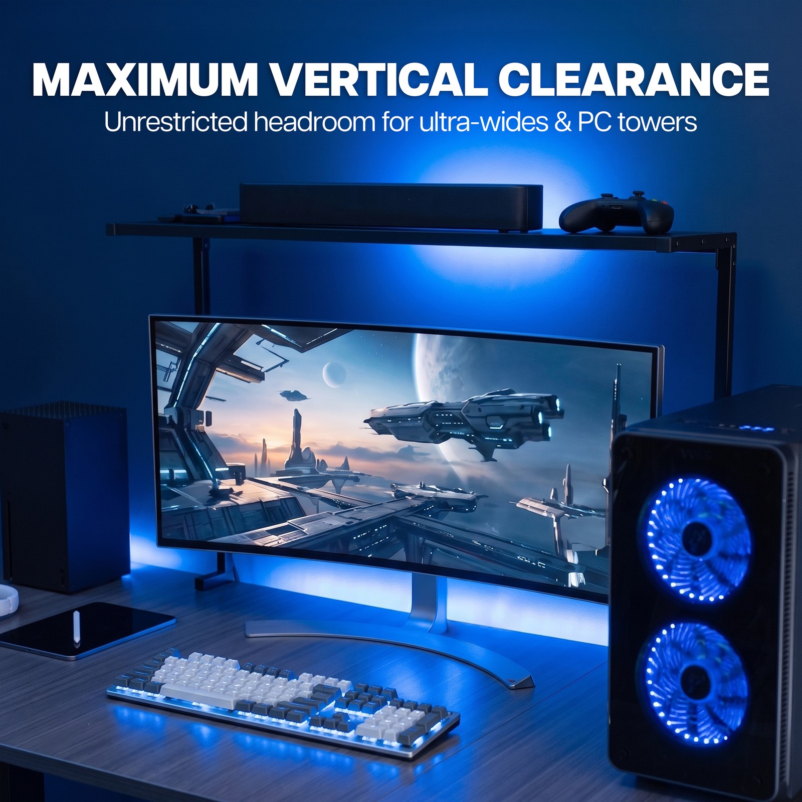 VIVO 38″ Black Clamp-on Overhead Desk Shelf Mount, Raised Desktop Organizer