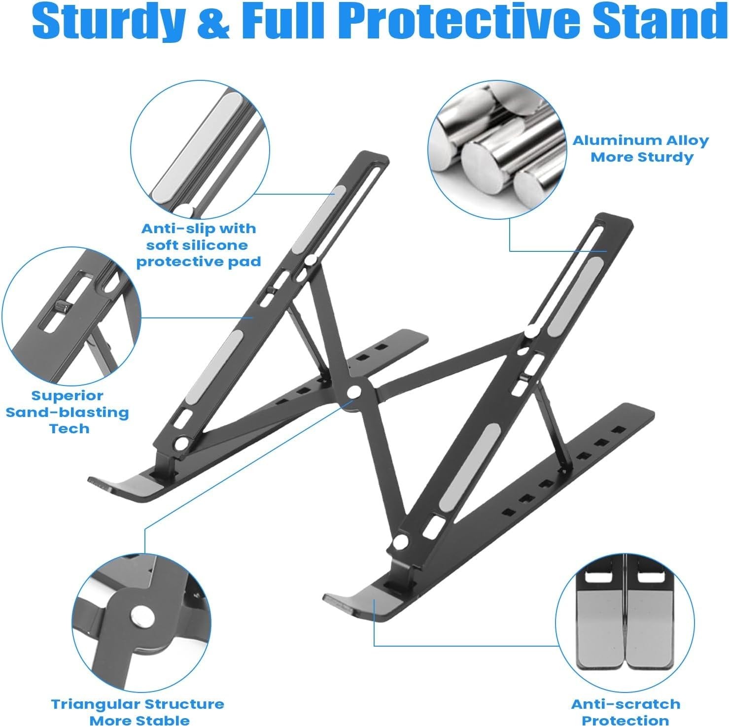 Osswe Premium Portable Aluminum Laptop Stand for Desk, 7 Black And Silver